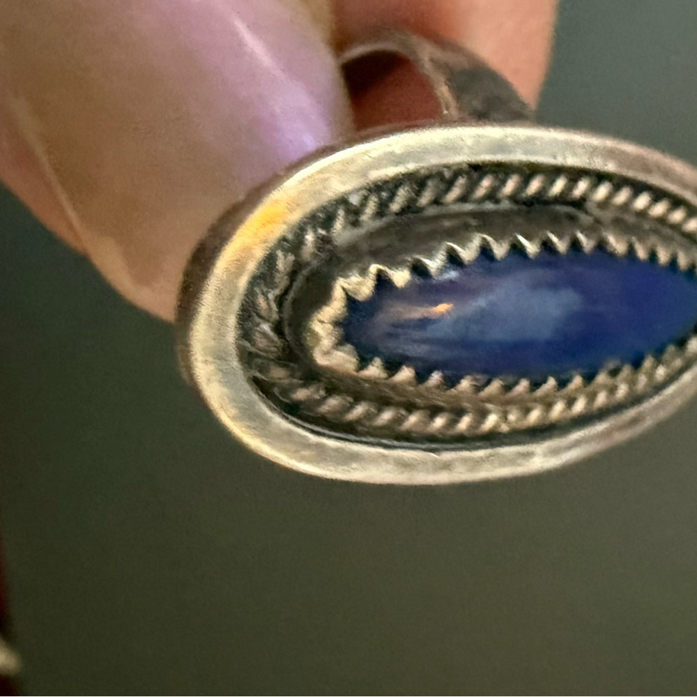 Silver Ring with Deep Blue Oval Stone